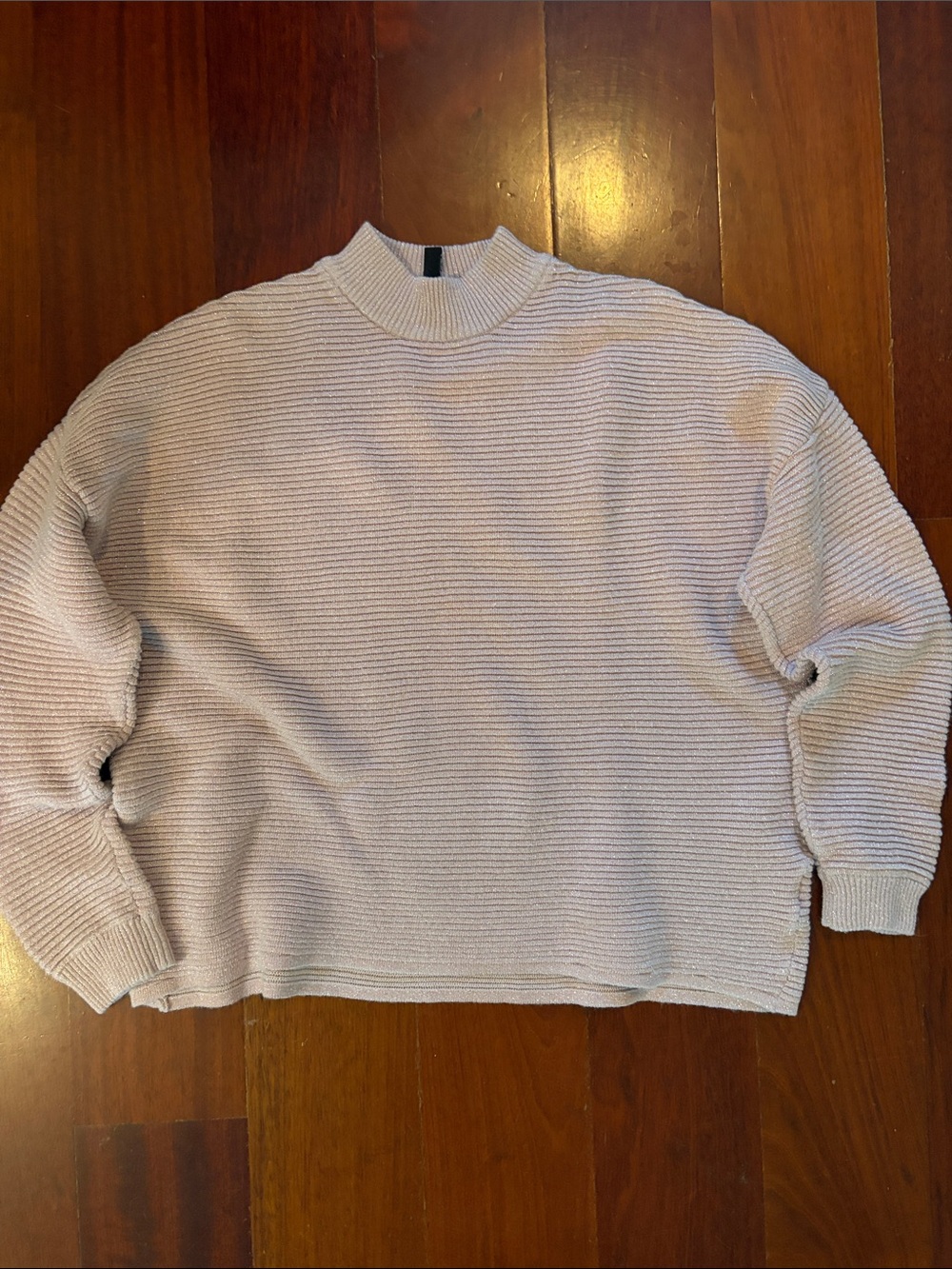 H&M Women’s Light Pink Sparkle Ribbed Crewneck Sweater
